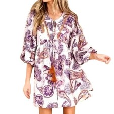 Band of the Free Mini Dress Purple Paisley Boho Tassel Women XS NWT