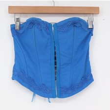 Princess Polly Blue Lace Trim Corset Top Strapless Lace Up Back