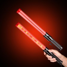 HiGiant 2 Pack 16inch LED Traffic Control Baton, Red Light Wands with 2 Flashi