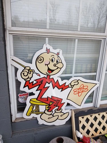VINTAGE LARGE REDDY KILOWATT 3FT PORCELAIN METAL SIGN ELECTRIC POWER CO GAS OIL
