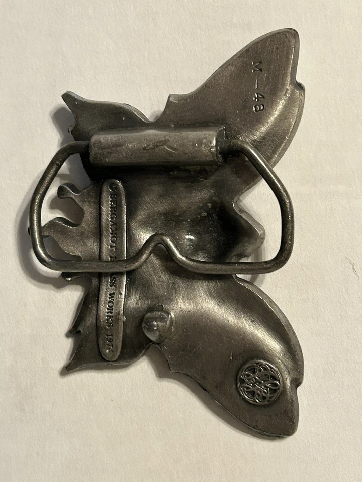 Hebilla de cinturón de hadas aladas vintage 1974 caprichosa mágica bergamota latón funciona Foto 2 de 4