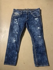 Rock Revival Jeans Mens Size 40X30 Blue Lowry St Distressed Denim Embroidered