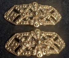Vintage Musi Shoe Clips Gold Tone Filigree Openwork Victorian Revival Patent