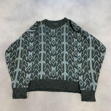 Vintage Abstract Knitted Jumper Patterned Grandad Knit Sweater Men's L
