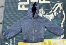 Carhartt Jacket Youth Size Small 6/7 Blue YYJ130 STM Hooded Distressed Canvas
