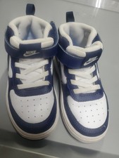 Nike Court Borough MID Basketball Shoe - Kids' White/blue High Top Size 9c