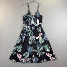 Lai Shen NWT Medium Black Floral Spaghetti Strap Beach Vacation Flowery Pockets