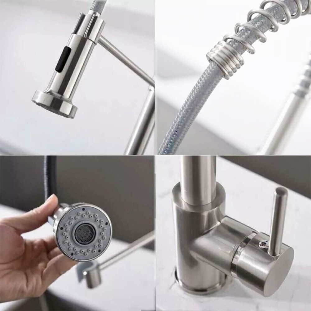 Commercial Kitchen Faucet Pull Down Sprayer Mixer Single Handle Stainless Steel