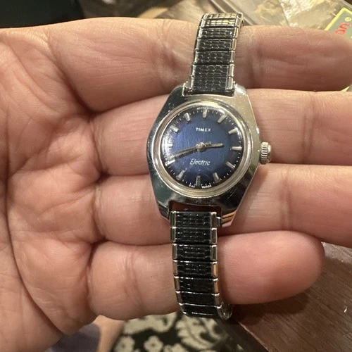 Working Vintage Timex Electric Blue Dial Womens Quartz Watch New Strap 23mm 6.5”