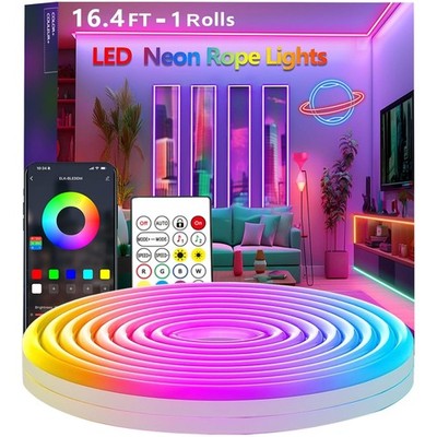 LED Neon Rope Lights, 5m RGB, App Control, Music Sync, Waterproof