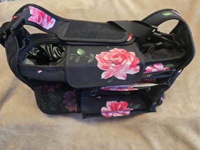 Floral Print Stroller Bag, Pink Roses On Black