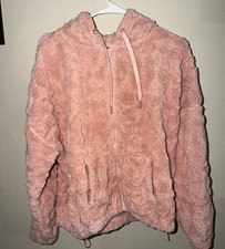 No Boundaries Pink Fleece Full Zip Hooded Hoodie Jacket w/Pockets Juniors L