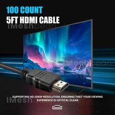 100 Count 5ft HDMI Cable High Speed Black Brand New Never Used Bulk Lot Of 100
