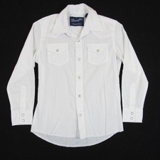 Wrangler Boys Western Shirt Size M 7-8 White Pearl Snap Long Sleeve Cowboy Rodeo