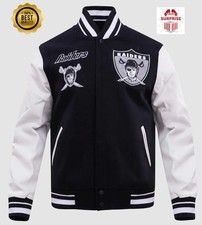 Men's LV Raiders Black Body White Sleeves Letterman Bomber Style Varsity Jacket