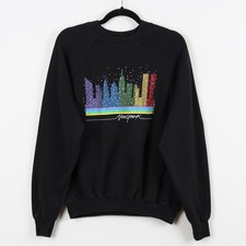 Vintage 90s Black New York City NY USA Crew Neck Lights Buildings Sweatshirt XL
