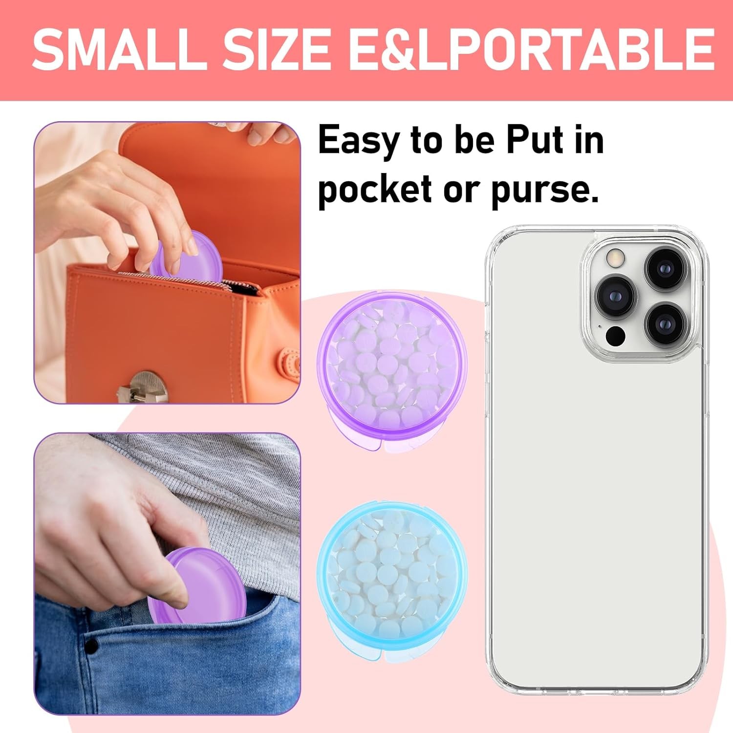 4 Pcs Mini Pill Organizer Small Pill Box Cute Portable Pill Case for Pocket Purs