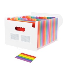25 Pockets Plastic Expanding File Folders with Tabs, White Accordion File Org...