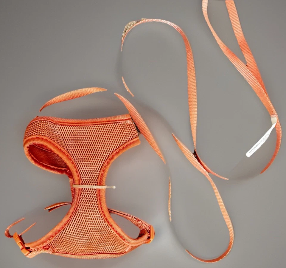 Small CAT/ DOG Harness & Leash Set Peachy Pink Soft Padded Mesh Vest 42” Leash - Image 2 of 4