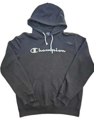 Champion Spellout Logo Hoodie Black Mens Size L Pullover Sweatshirt Streetwear