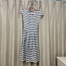 PRADA Dress Knee Length Striped White Navy Flare Short Sleeve Free Size