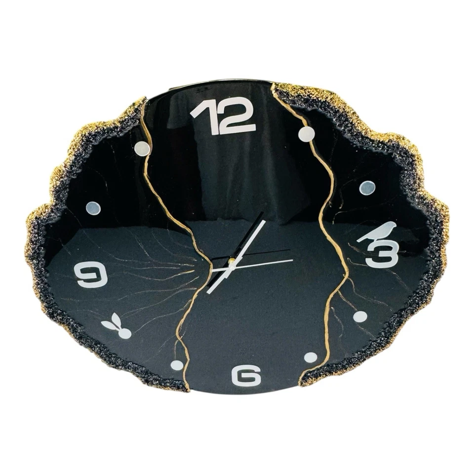 Handmade Epoxy Wall Clock ,Home Decor ,luxury And Modern,in Black /white/ Golden - Image 2 of 4