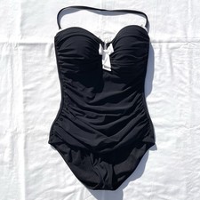 Profile By Gottex Ruched One Piece Swimsuit Womens 12 Black White Bow Ruffle