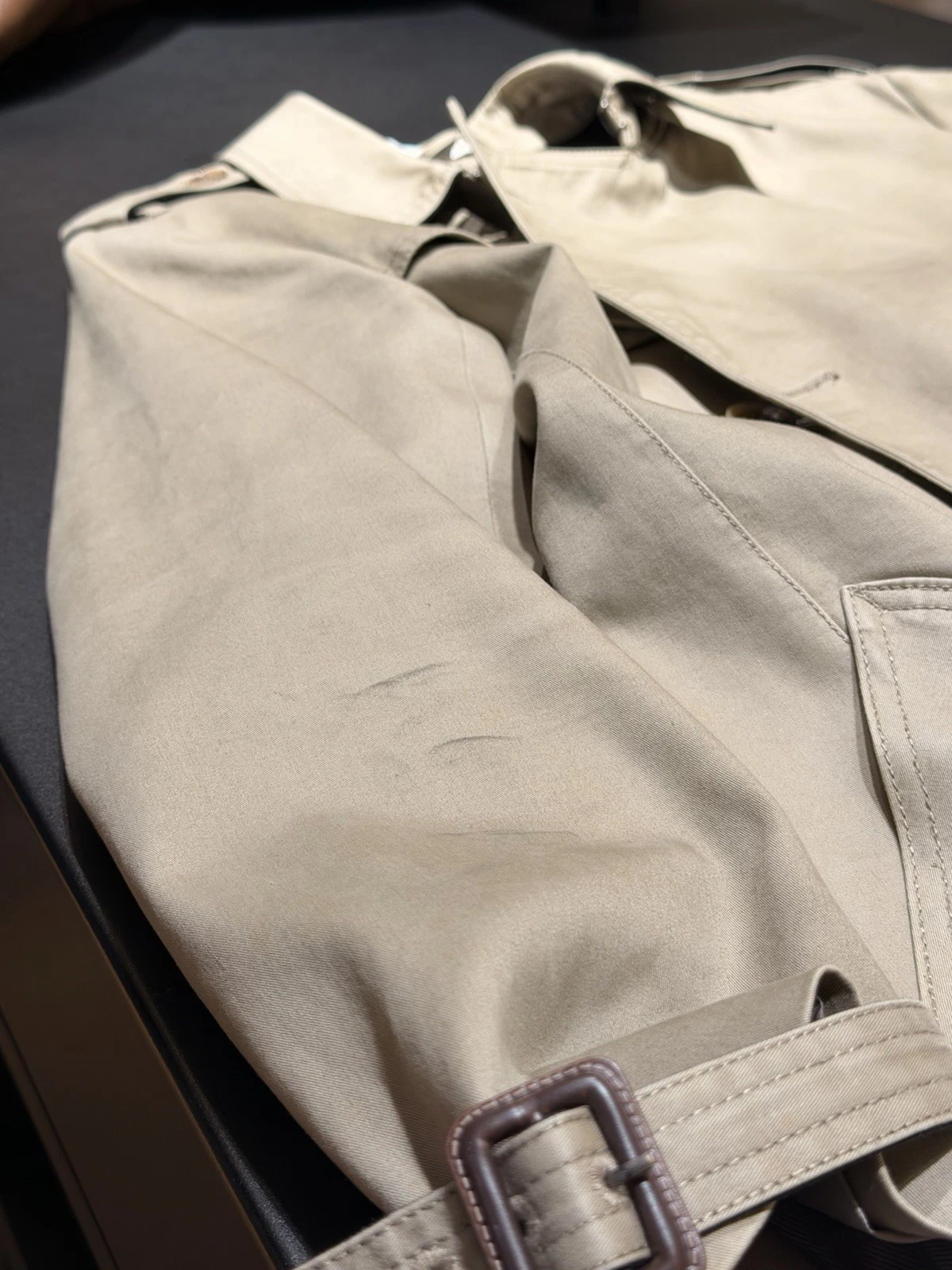 Men’s S Beige Cotton Twill Trench Coat Lined Belt Button Size 34 - product detail image 6
