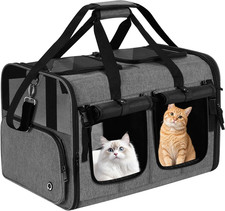 Cat Carrier for 2 Cats, Foldable Double Cat and Dog Carrier, Small to Medium Siz