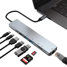 Type-C Docking Station 8in1/10in1 Laptop to HDMI-Compatible 4K 100 Megabit Hub