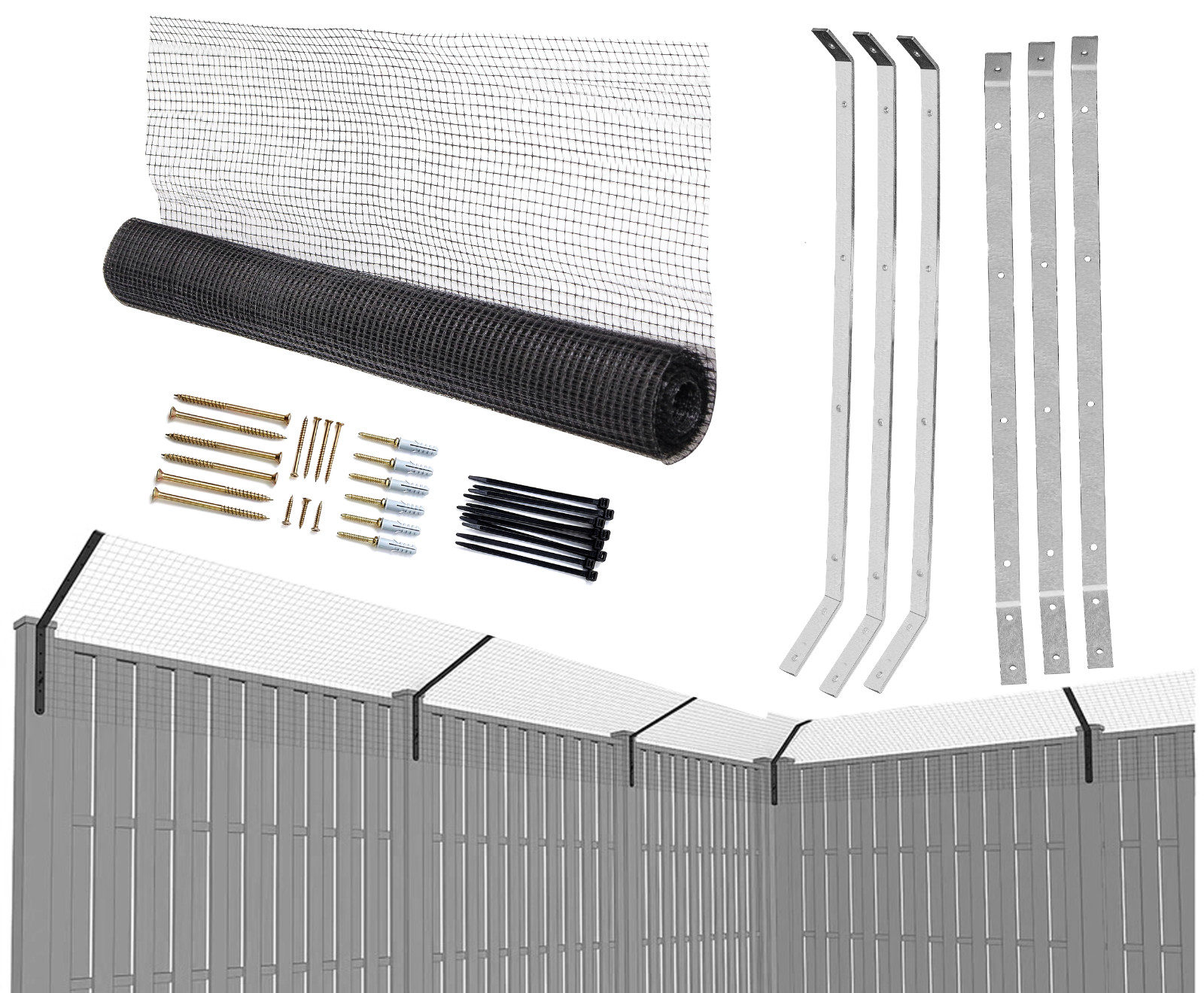 10M Cat Proofing Net Garden Fencing Security Steel Brackets and Mesh with Screws