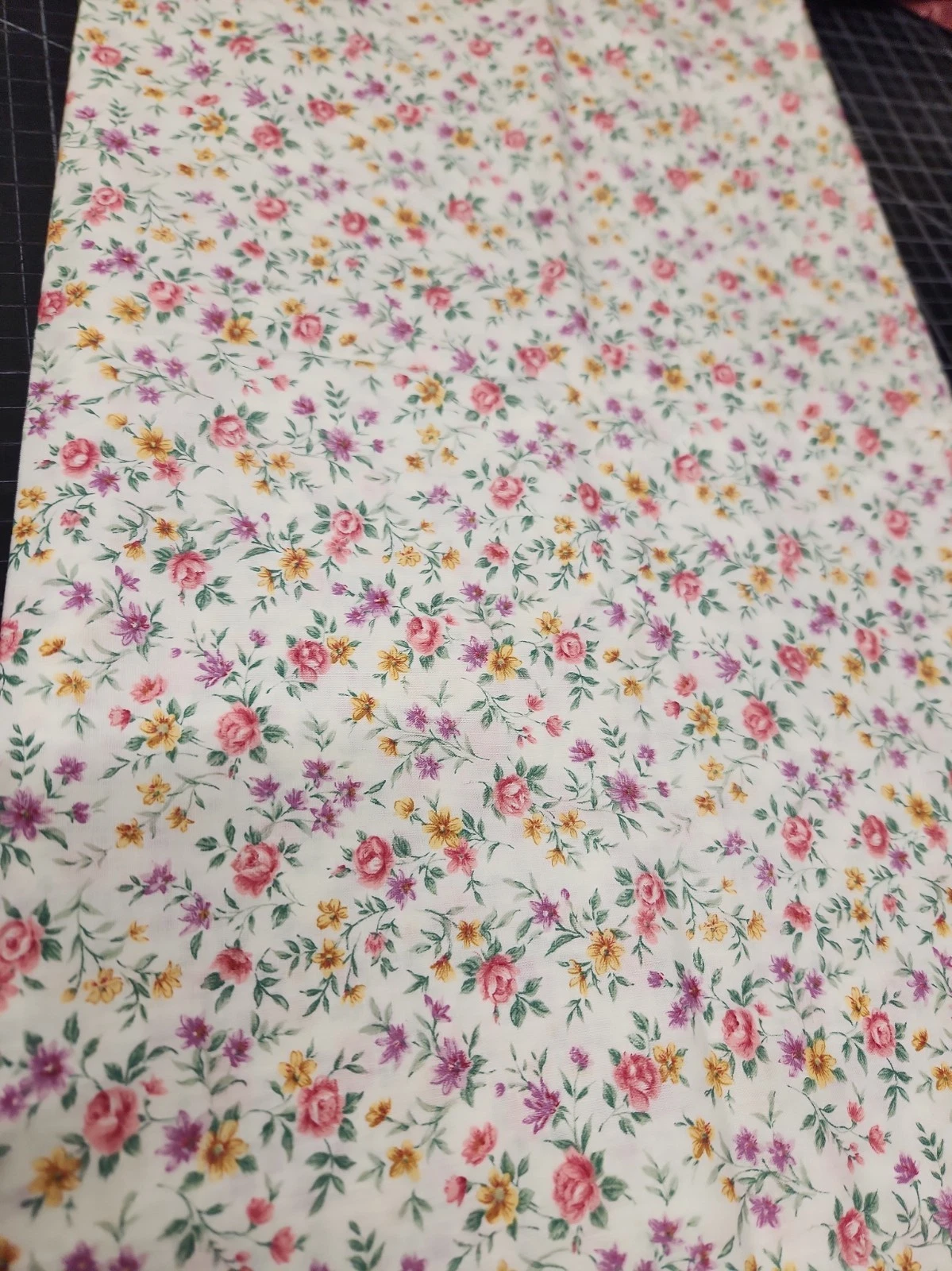 1.50 Yards 45 Wide Pink Purple Yellow Floral OOP 100% Cotton image 1