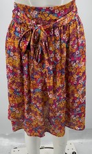 Red Valentino Womens Orange Blue Purple Flower Print Tie Waist Flare Skirt sz M