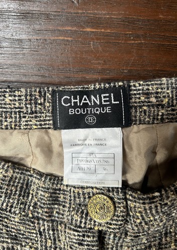 Vintage Chanel Tweed Wide Leg Trousers Wool Blend Silk Lining 