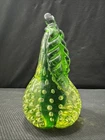 Vtg MCM Murano Vaseline Uranium Glass Pear Fruit Figurine Controlled Bubble