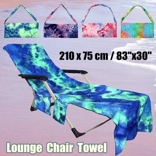 Beach Chair Cover Pool Lounge Chaise Towel Sun Lounger Cover w/Storage Pockets - Picture 5 of 24