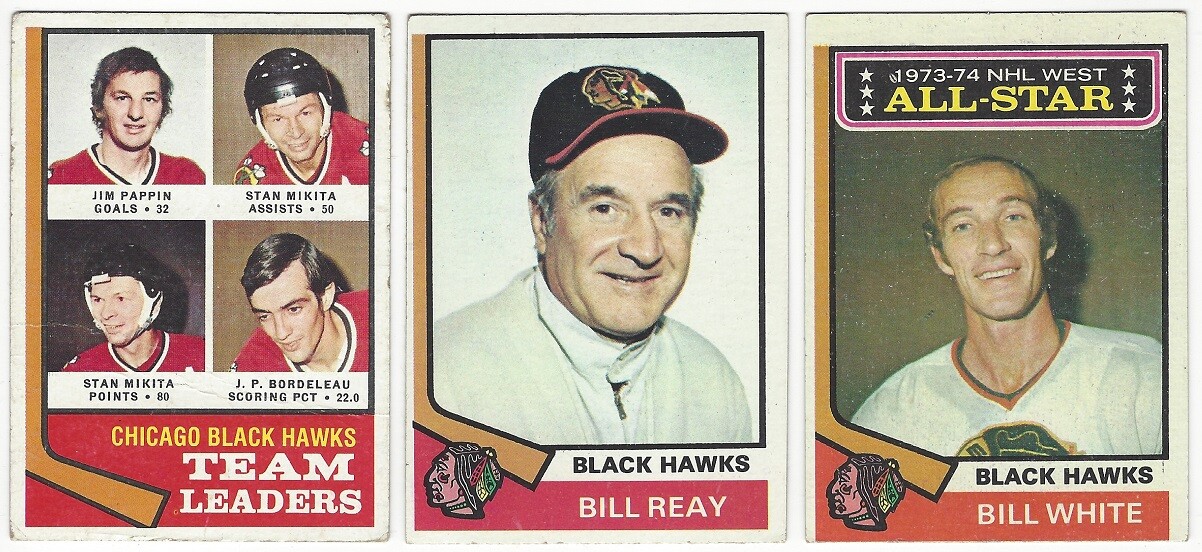 8 1974-75 TOPPS HOCKEY CHICAGO BLACK HAWKS CARDS (MIKITA/REAY/PAPPIN/WHITE+++)