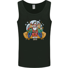 Santa Claus Chilling With Reindeers Christmas Xmas Mens Vest Tank Top