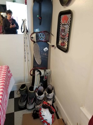 snowboard and boots