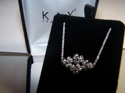 NEU KAY JEWELERS 1/8TCW SCHWARZ & WEISS DIAMANT FLORAL CLUSTER STERLING ANHÄNGER AN
