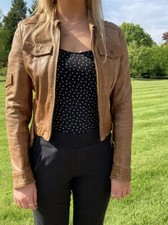 Awesome Women’s Beige Leather Jacket - Rrp £299!! Size 10