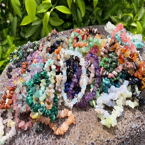 Wholesale Lots 15 Pcs Mix Irregular Natural Gem Stone Stretch Chip Bead Bracelet - Picture 5 of 10