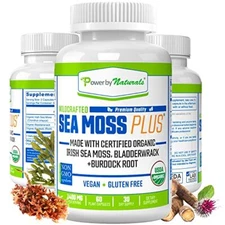 Power By Naturals Certified Organic Sea Moss Plus Bladderwrack and Burdock Ro...