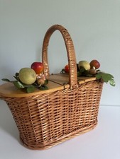 Vintage Mid-Century Wicker Basket Handbag Purse Fruit Lined RARE Granny Cottage