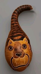 Beautiful Hand Painted Carved Gourd Cat 8"