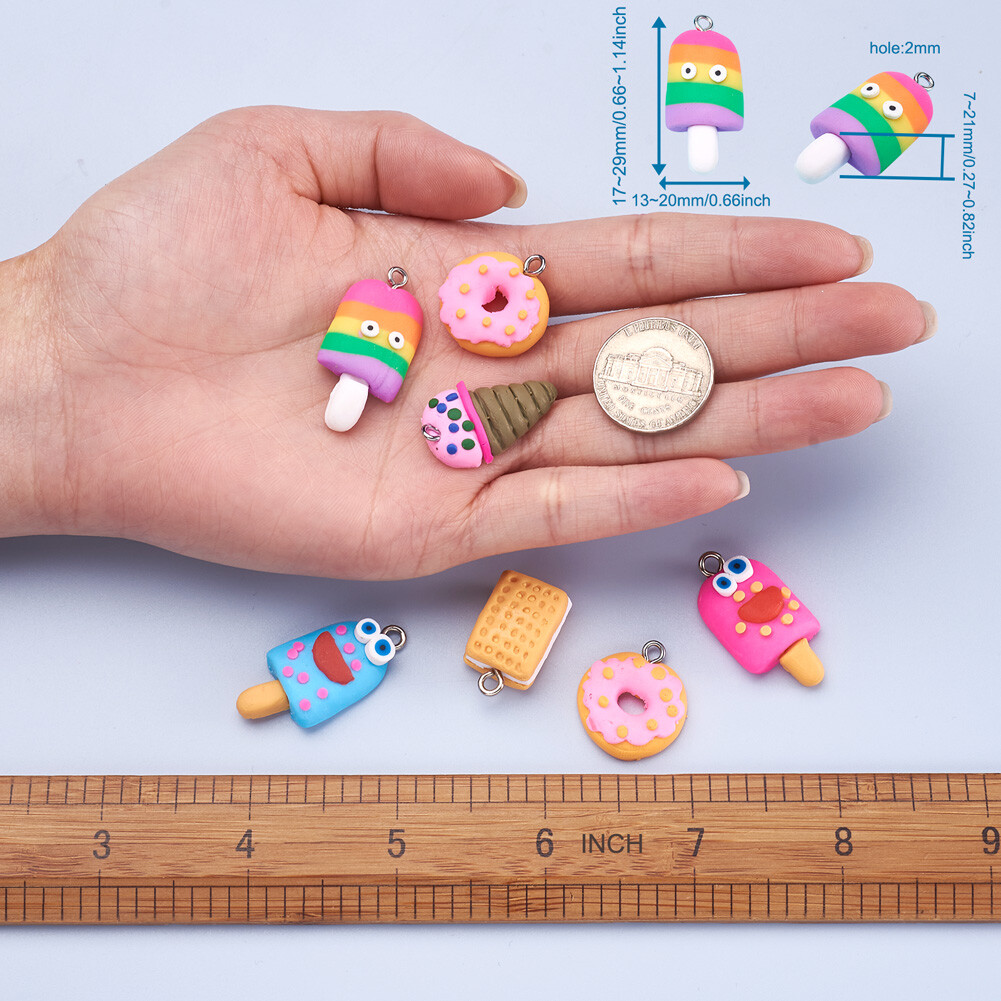 100x Platinum Handmade Food Polymer Clay Pendants Charm Mixed 1729x13