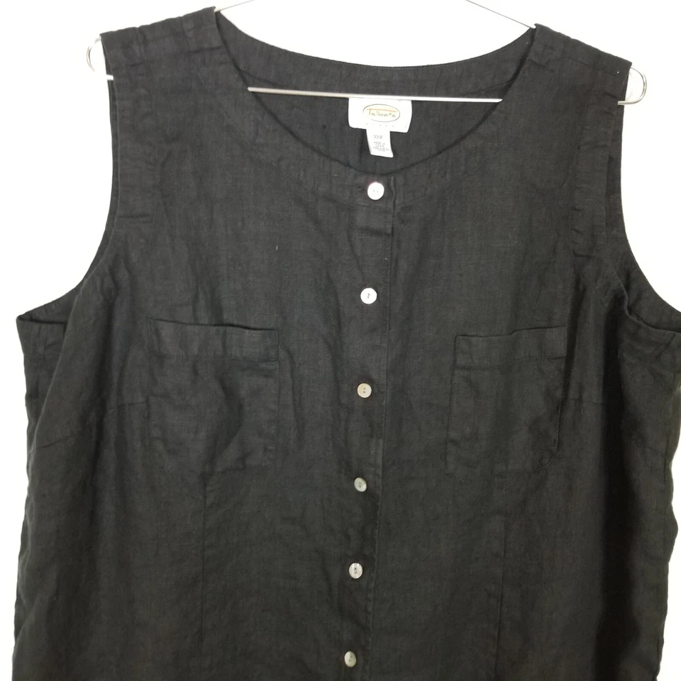 Talbots Womens Linen Top And Pants 2Ps Set Size 22W Button Up Black Summer - Image 2 of 4