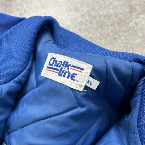 VTG 90s NFL New York GIANTS CHALK LINE SPELL OUT SATIN BOMBER JACKET SIZE XL - Picture 5 of 8
