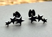 1 par de pendientes de acero inoxidable Tri-Star pulido negro estrella estrella piercing pendiente