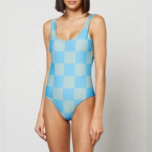 Nuevo sin etiquetas Traje de baño Stine Goya azul verde a cuadros Angela Foto 2 de 4
